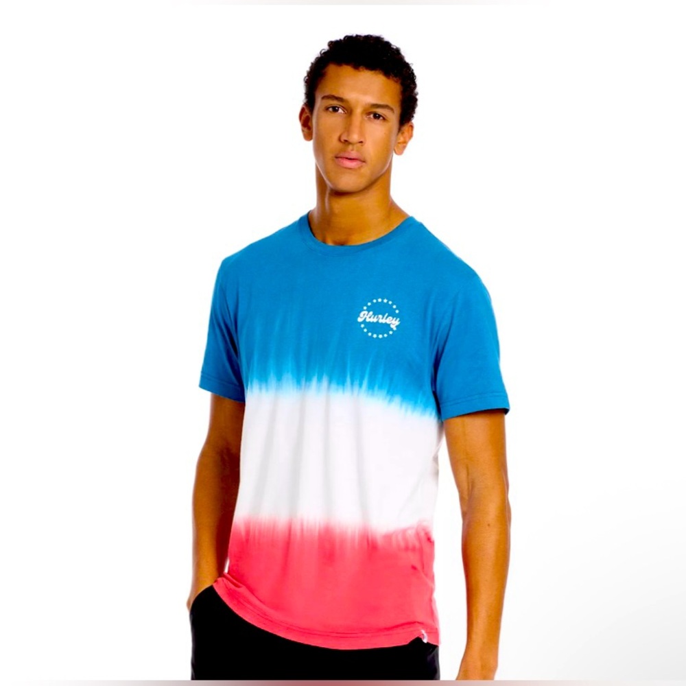 Hurley Men’s Tie Dye T-Shirt Freedom Surfer Red White Blue Size S/S Medium NWT